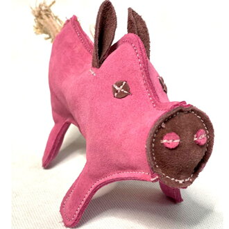 EKO hračka pre psa - prasiatko Pinky z kože a juty, 28 cm