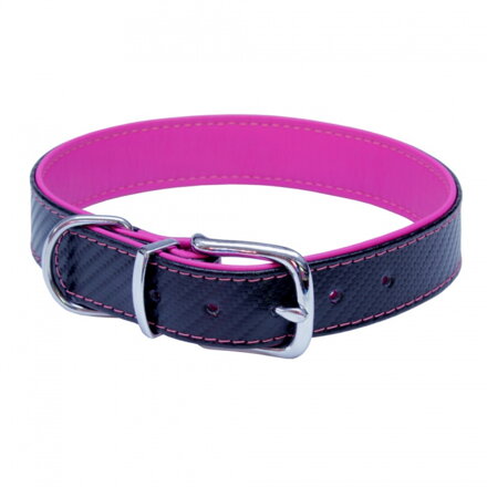Kožený obojok Carbon, fuksiový (36-45 cm)