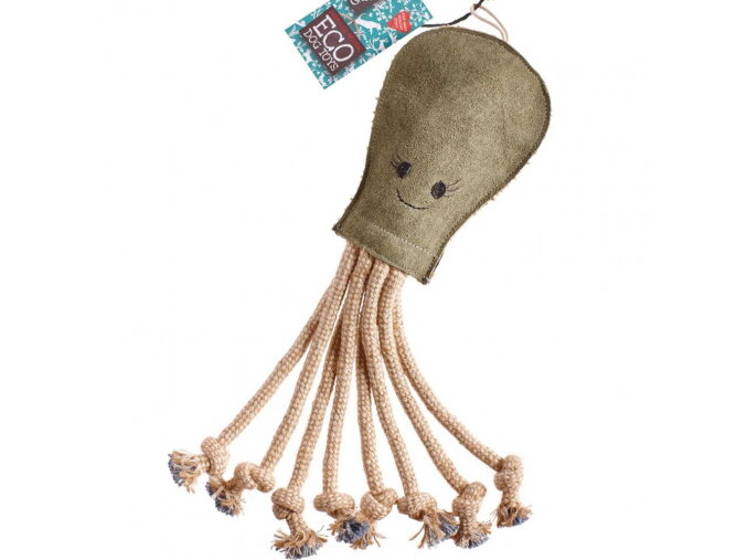EKO hračka pre psa - chobotnica Olivia z kože a juty, 40 cm, so zvukom