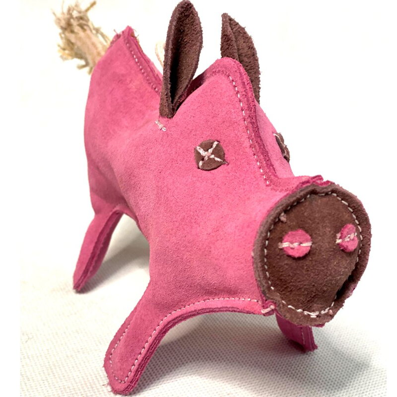 EKO hračka pre psa - prasiatko Pinky z kože a juty, 28 cm