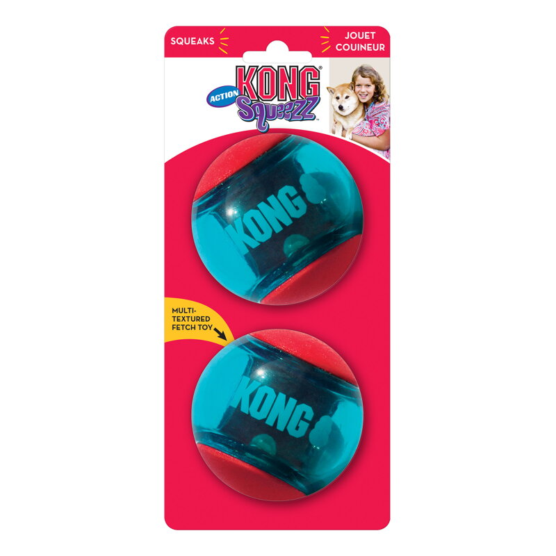 Odolná lopta KONG Squeezz Action Red L (priemer 8 cm), 2ks v balení Odolná lopta KONG Squeezz Action Red L (priemer 8 cm), 2ks v balení